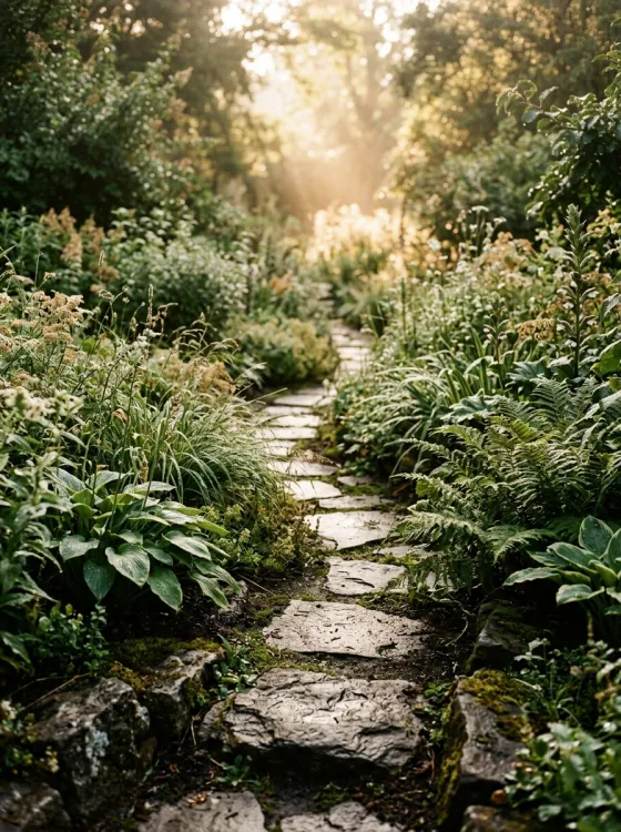 Sentier de jardin vers la lumière